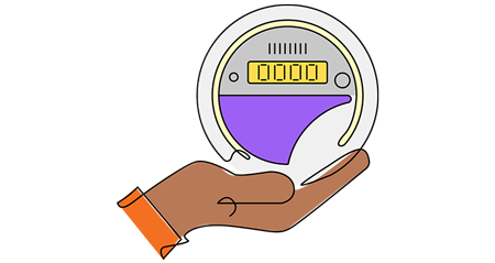 Illustration of a hand holding a smart meter