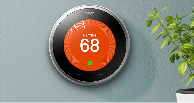 Nest thermostat on wall