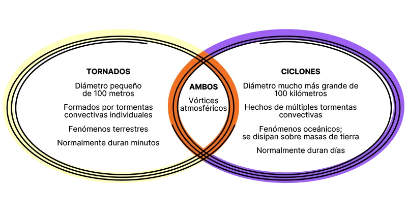 Venn diagram showing the similarities and differences between a tornado and cyclone