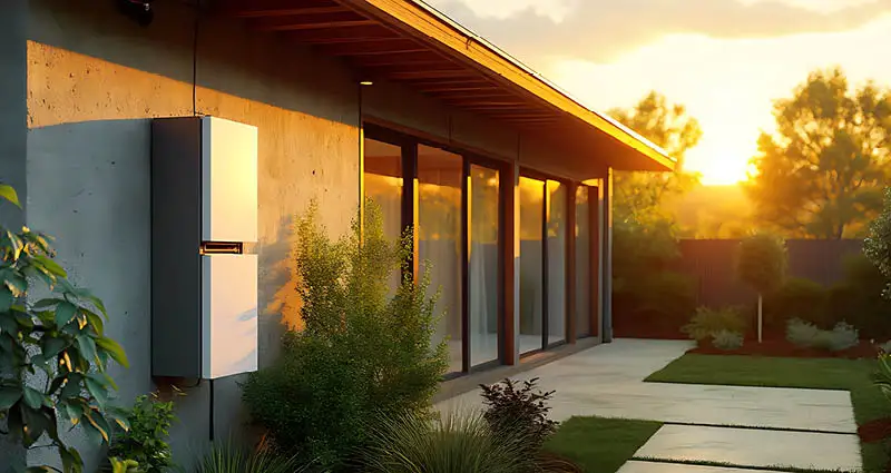 Home battery packs on modern home wall