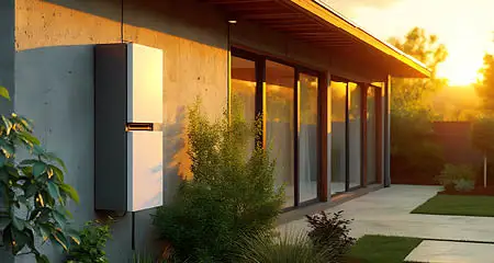 Home battery packs on modern home wall