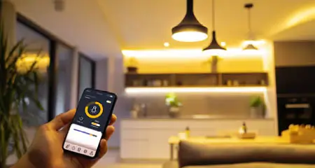 Homeowner setting smart home lights schedule