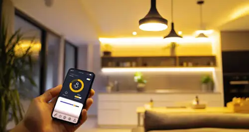 Homeowner setting smart home lights schedule