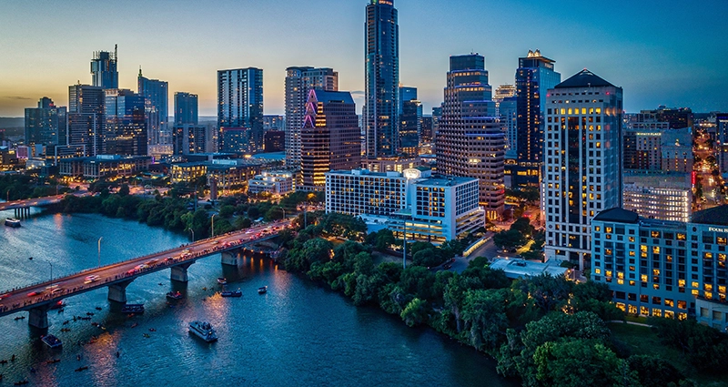 Twilight image of Texas City skyline