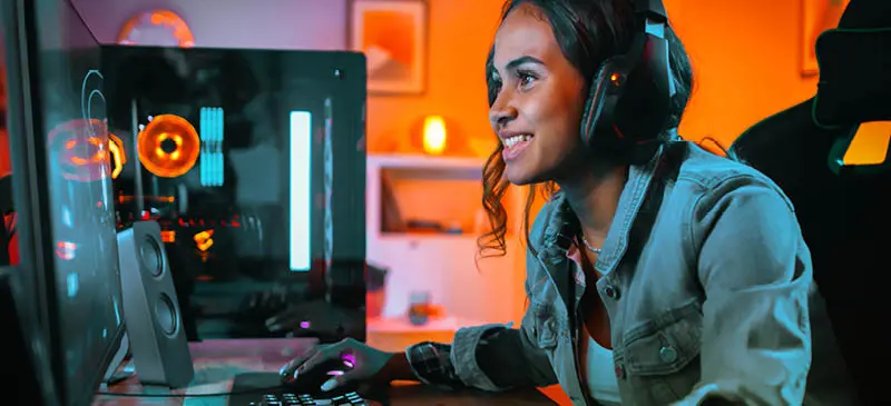 Streamer gamer engaged in duel at keyboard