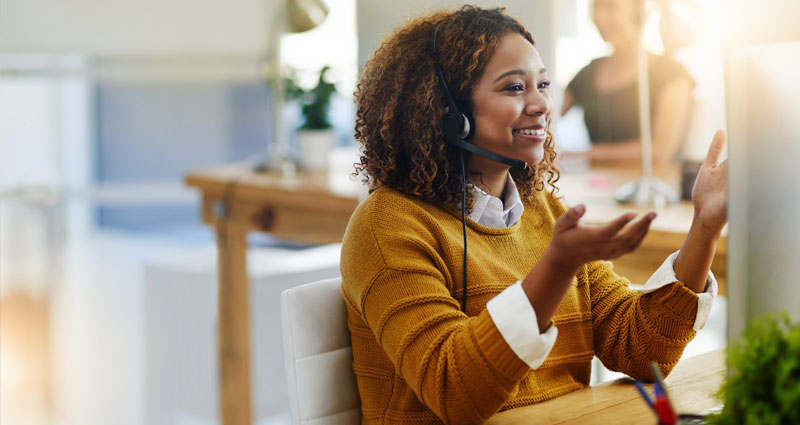 customer service woman on a phone with headset