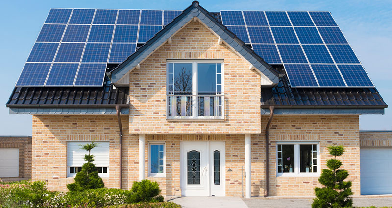 House with solar panels on roof