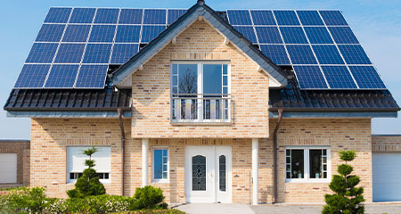 House with solar panels on roof
