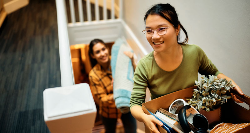 A woman visiting rental apartment with a real estate agent 