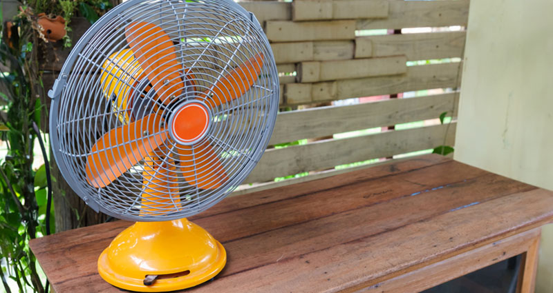 Electric fan on bench
