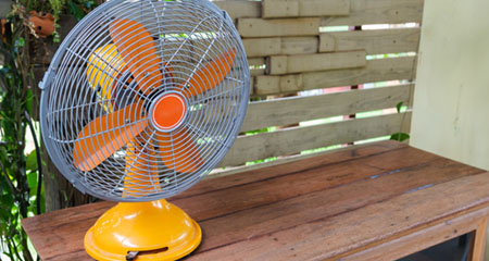 Electric fan on bench