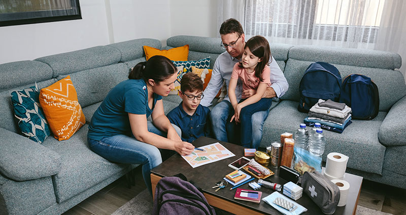 Family planning for emergency over table with emergency supplies