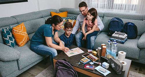 Family planning for emergency over table with emergency supplies