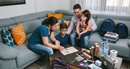 Family planning for emergency over table with emergency supplies