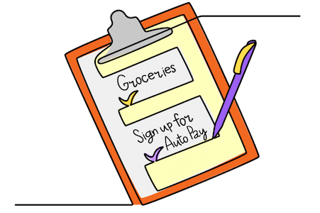 Crossing items off clipboard handwritten list illustration