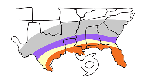 Gulf Coast hurricane map illustration
