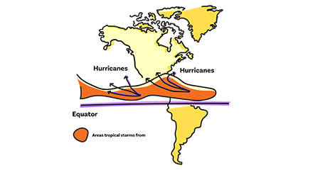illustration of tropical hurricane approaching the USA