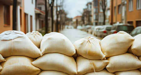 Sand-bags-stacked-in-residential-street