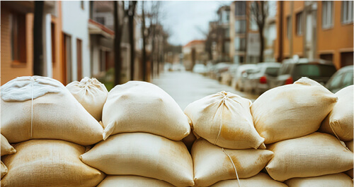 Sand-bags-stacked-in-residential-street